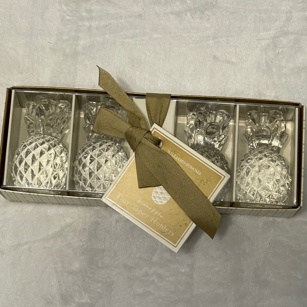 Williams Sonoma‎ Pineapple Glass Taper Candle Holders Set of 4 Hospitality